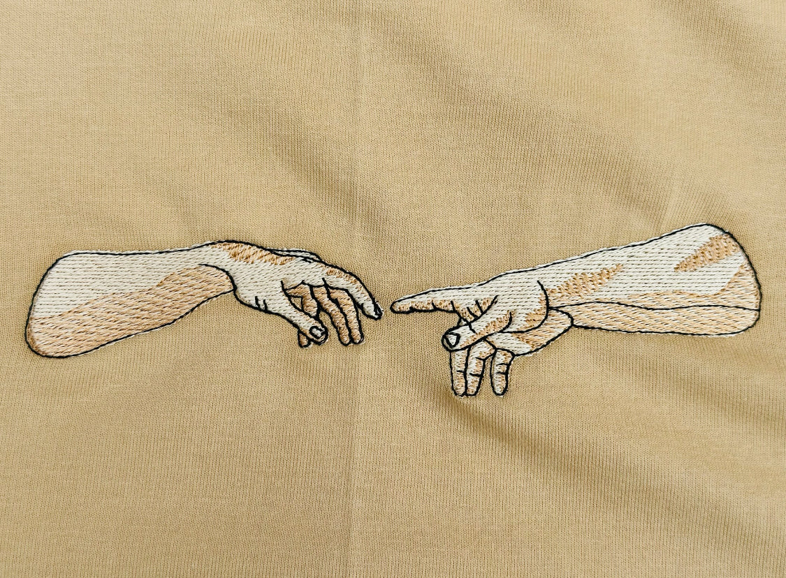"Creation Hands" Oversized Drop shoulder Embroidered T-Shirt”