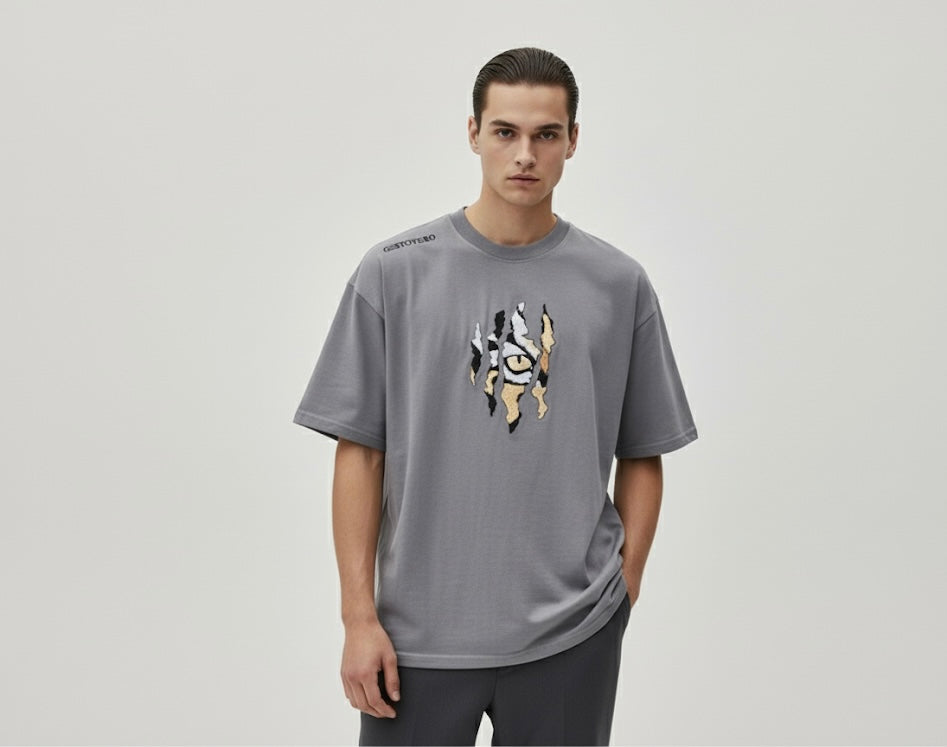 “Tiger eyes” Oversized drop shoulder T-shirt