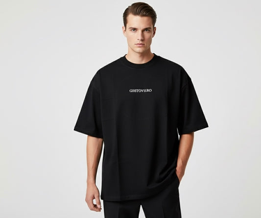 Black Oversized T-Shirt with Embroidered Tiger & Floral Back Design